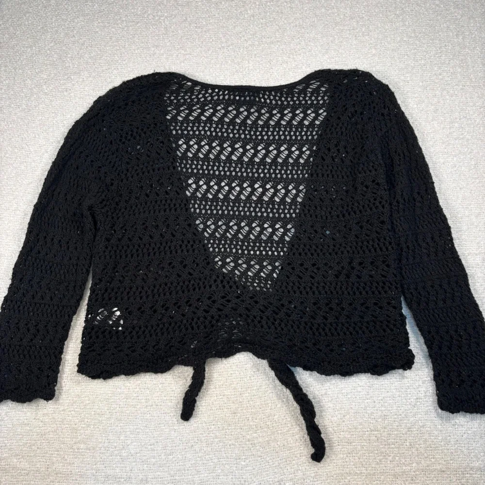 vintage 90s faded glory black open knit cardigan whimsygoth grunge fairy Y2K - Picture 3 of 6